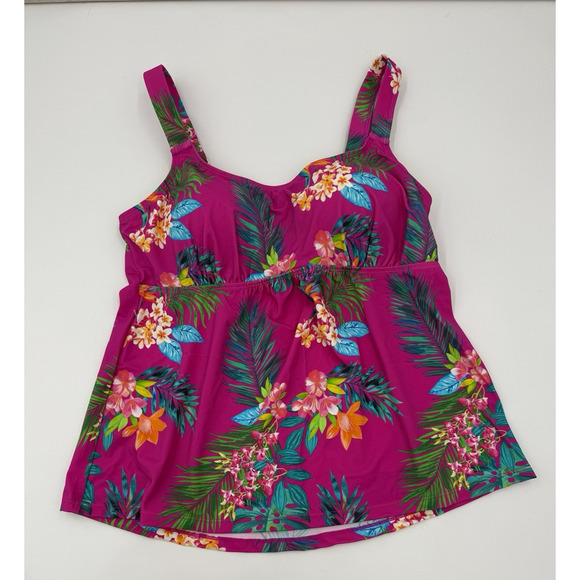 Swimsuits For All Women’s 2 Piece Tankini Bike Shorts Raspberry Tropic Size 12 - Picture 2 of 10